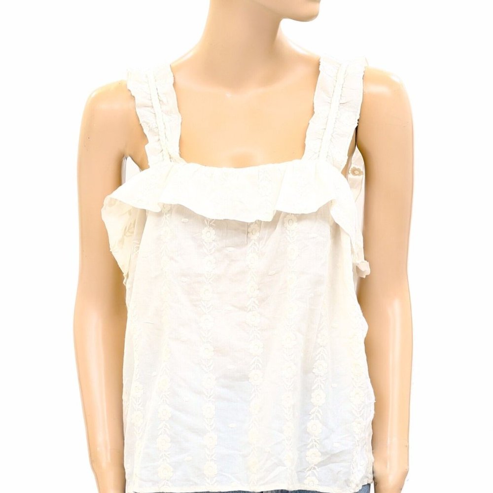 Sezane Paris Hermine Blouse Top White Floral Embroidered Cotton - Picture 5 of 7